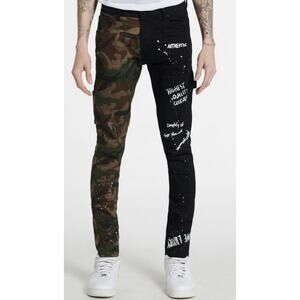 Decibel Men's Jeans 40x32 Half Camouflage Half Black Denim Jeans